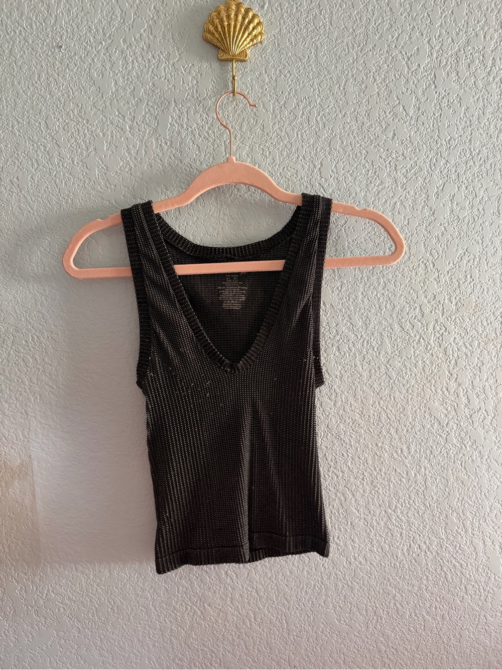 Free People Black Ribbed V-Neck Tank Top